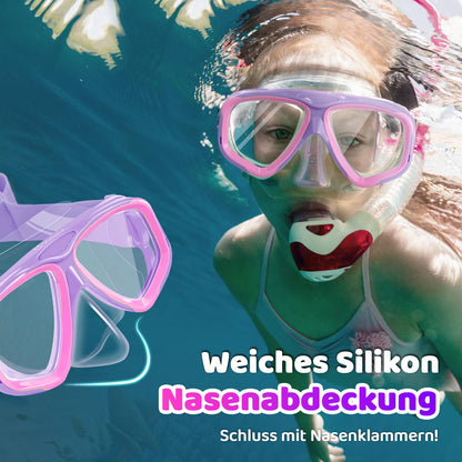 Vvinca Swimming Goggles for Kids with Nose Guard and Fabric Strap, Shatterproof, Anti-Fog and Waterproof for Children 3-14 Years