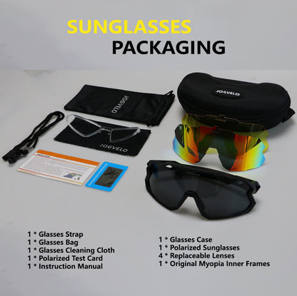 JOGVELO Polarisierte Sonnenbrille, Fahrradbrille Herren Damen mit 3 Wechselgläsern Sportbrillen Radbrille für Radfahren Laufen Angeln
