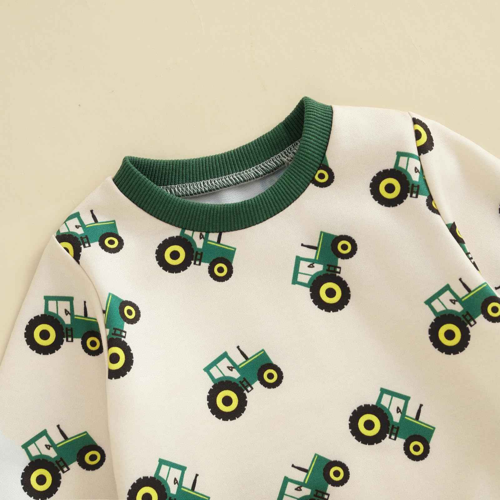 Xeadoffubio Baby Boys' Spring Outfit, Tractor/Car Print Tracksuits, Long Sleeve Car Print Sweatshirts + Elastic Drawstring Trousers, 2-Piece Sports Clothing Set, Soft Tractor Outfits