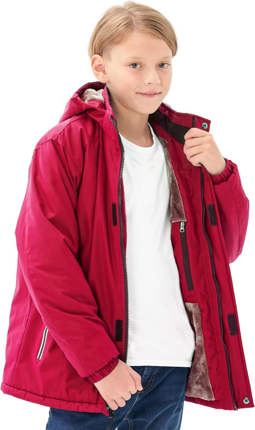 MoFiz Winter Jacket Boys Ski Jacket Warm Inner Lining Children's Outdoor Softshell Jackets Snow Jacket with Removable Hood