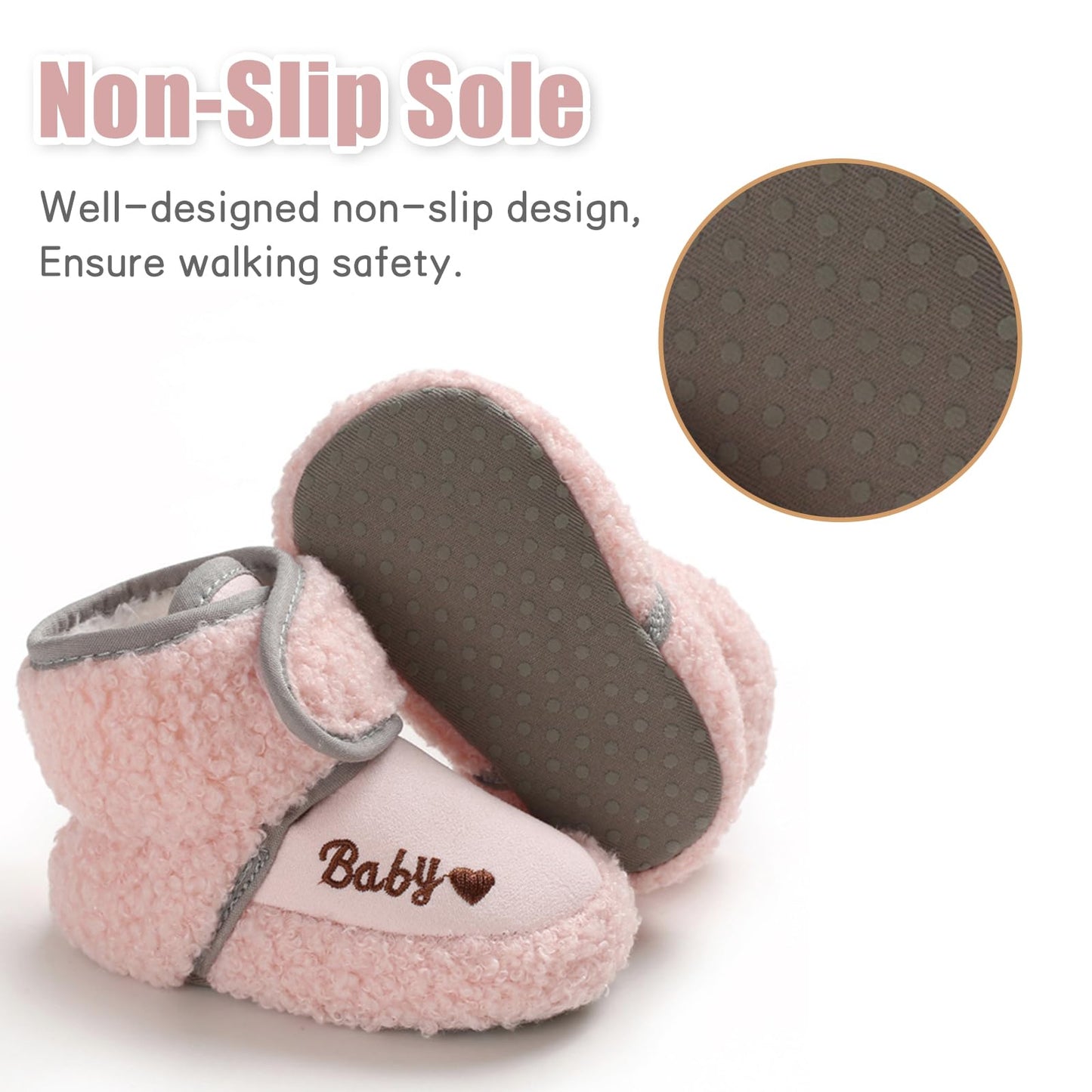 TMEOG Baby Winter Shoes Thermal Baby Shoes Crawling Shoes Fleece Baby Boots Non-Slip Warm Booties Baby Boots Lined Newborn Walk Shoes for Girls Boys 0-18 Months