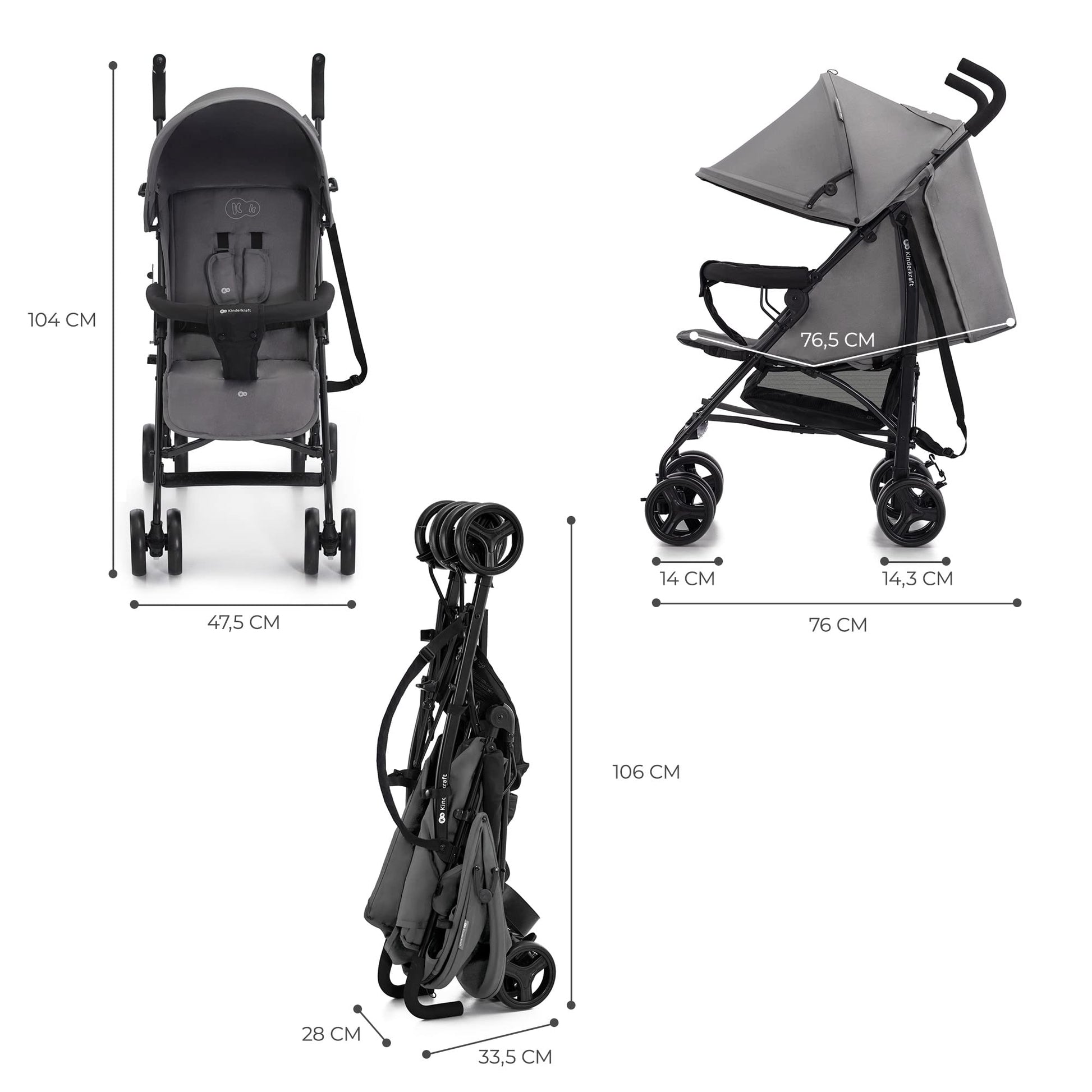 Kinderkraft TIK Kinderwagen, Liegebuggy, Sportwagen, Leicht - 6,5kg, Drehbare Vorderräder, Verstellbarer Griff, Stufenlose Einstellung der Rückenlehne, Schnelles Zusammenklappen, bis zu 17kg, Grün - Meloni2