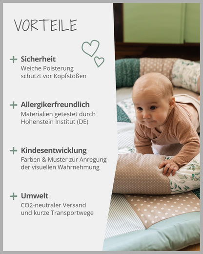 ULLENBOOM Krabbeldecke für Baby 100x100 cm, 100% OEKO-TEX Materialien, Made in EU, Dick & weich gepolstert, Sandblume - ideal als Babydecke, Laufgittereinlage & Spieldecke Baby