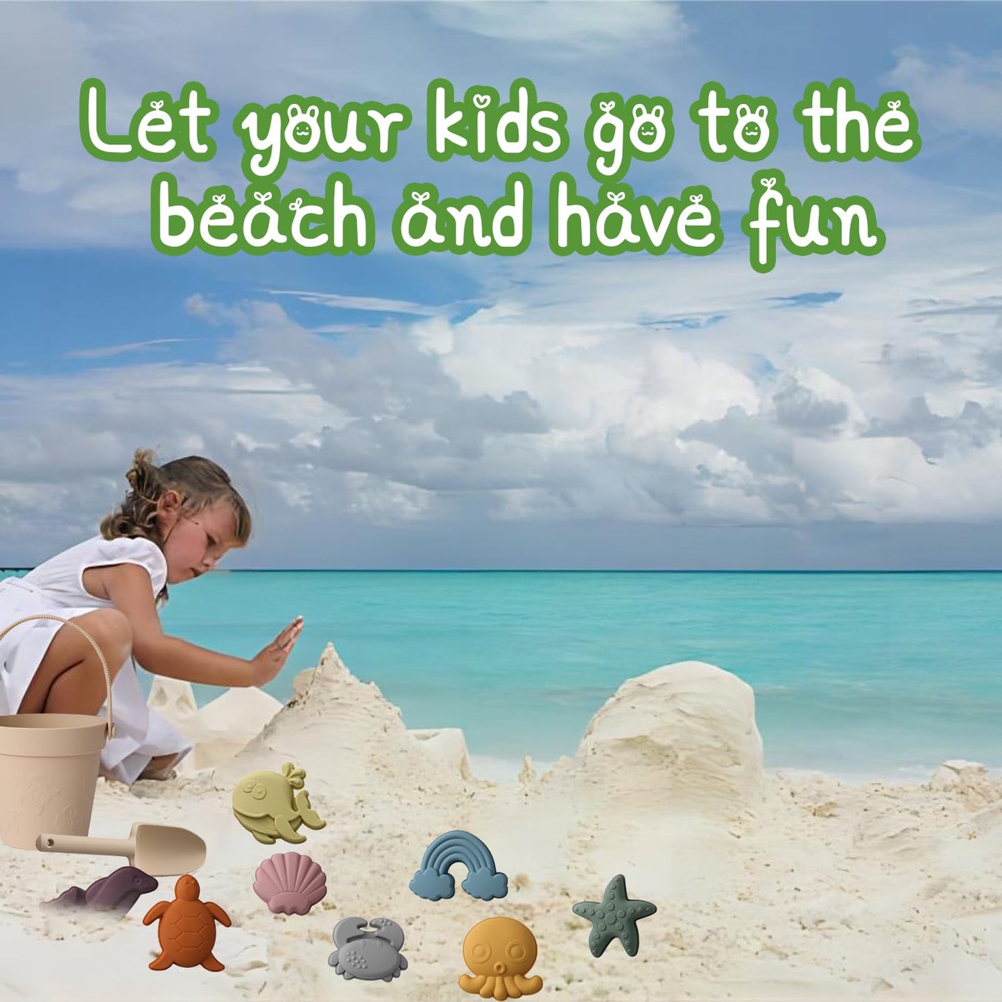 Melearch Beach Toys for Children, 10 Piece Sand Toy Set, Sandpit Toy with Bucket and Shovel, Sand Moulds Toy for Toddlers, Girls and Boys, Summer Games, Red