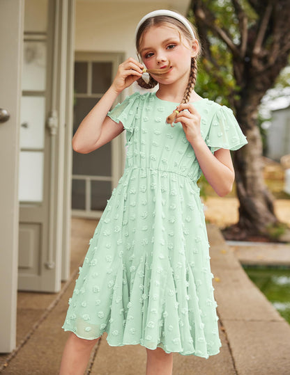 Flypigs Kleid Mädchen Festlich Hochzeit Party Kurzarm Sommer Freizeitkleid Prinzessin Chiffon Kleider Kinder Teenager Kleidung 3-12 Jahre