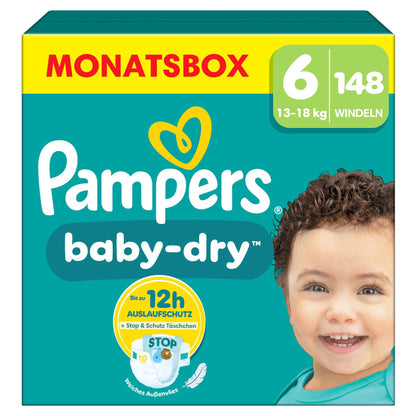 Pampers Baby-Dry Size 3, 222 Nappies, 6 kg - 10 kg, Up to 100% Leak Protection & Comfort All Night