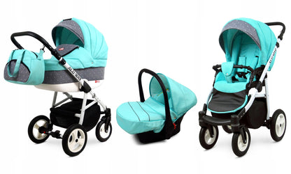 BabyLux® Kinderwagen Set 4 in 1 - Alu Way - incl. Babywanne, Buggy Sportsitz, Auto-Babyschale, ISOFIX-Basisstation - Autositz - Kinderwagenset - Kombikinderwagen mit Wickeltasche usw.