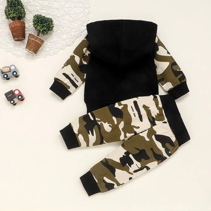 Juflam Baby Boy Camouflage Outfits Set Langarm Daddy's Boy Camo Hoodie Top mit Tasche + Hose