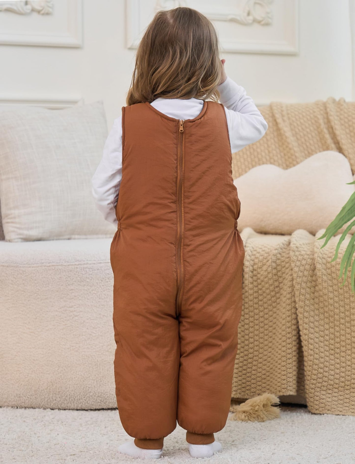 FEOYA Baby snowsuit winter stitch girls winter jacket fleece cute. Children's clothing sleeveless fashion boys romper lined round neck collar warm with zip black 9 months - 4 years