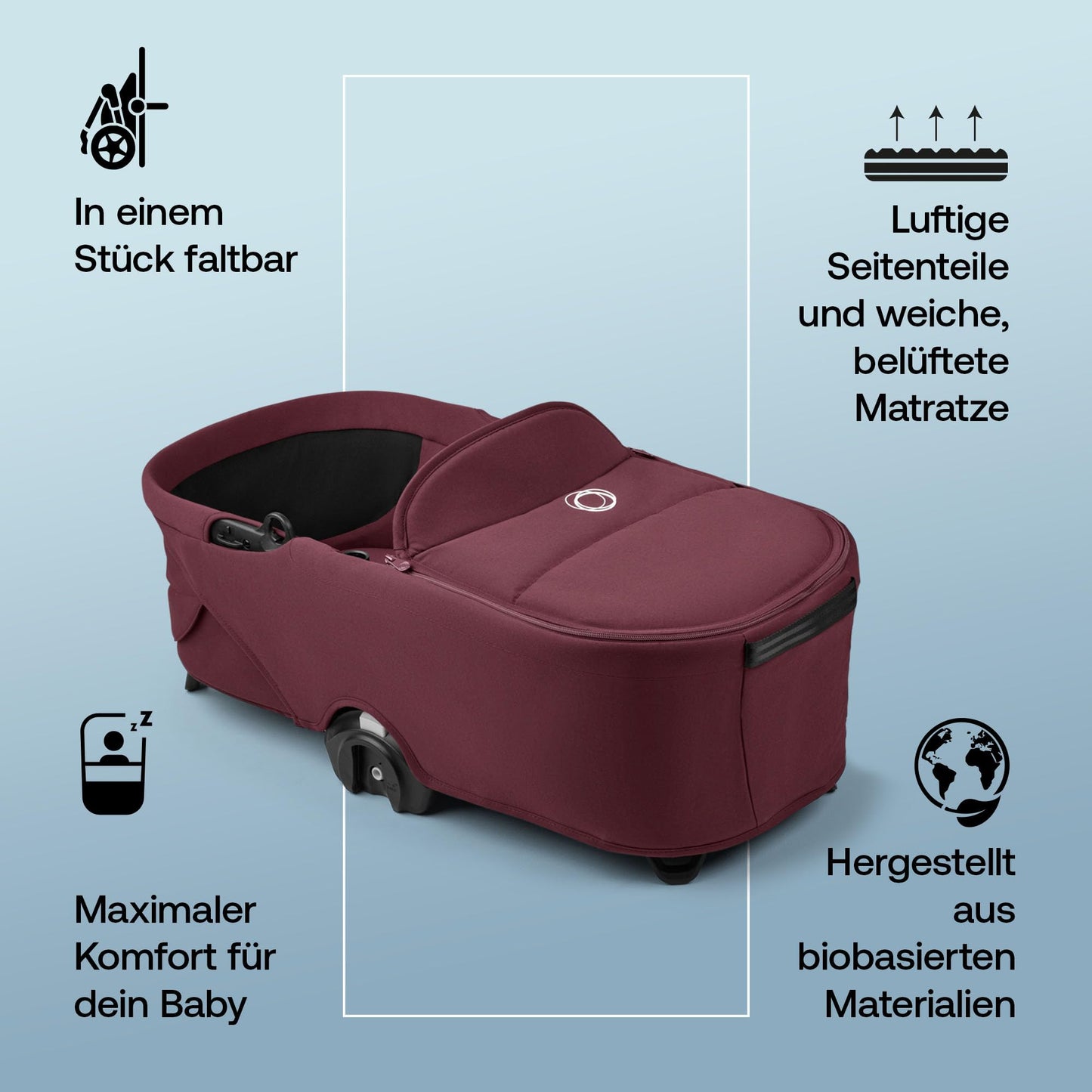 Bugaboo Dragonfly Liegewanne mit Lüftungsfenstern, einhändig faltbar in jeder Position, kompatibel mit dem Bugaboo Dragonfly City-Kinderwagen, Midnight Black