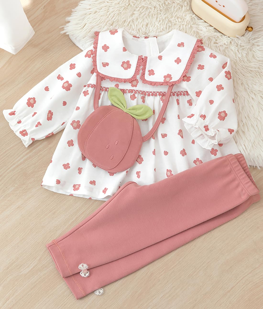 gurcooc Children's Clothing Sets for Baby Girls, Cotton Long Sleeve Dress, Waist and Pants, Soft Baby Clothes Set, 6-30 Months 