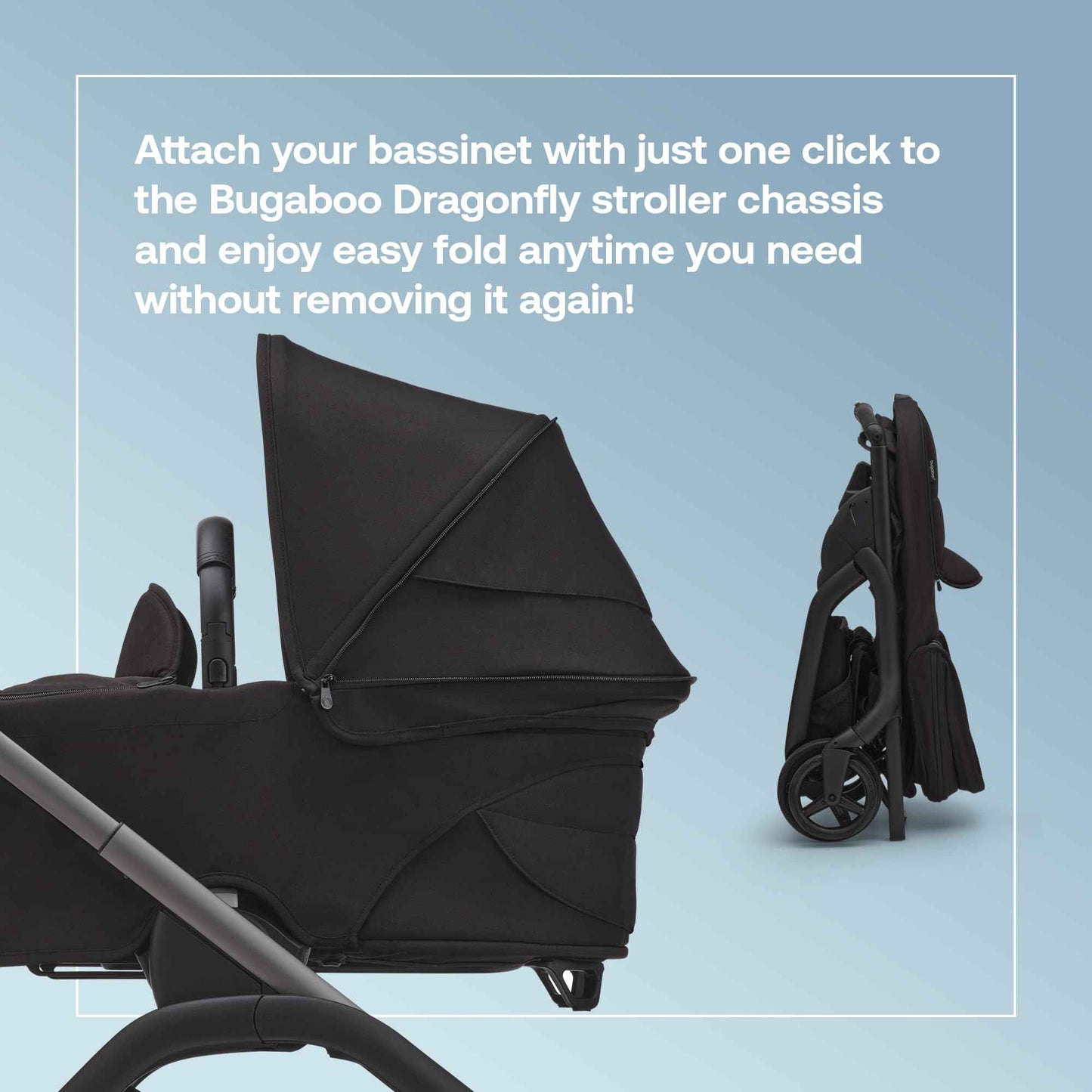 Bugaboo Dragonfly Liegewanne mit Lüftungsfenstern, einhändig faltbar in jeder Position, kompatibel mit dem Bugaboo Dragonfly City-Kinderwagen, Midnight Black
