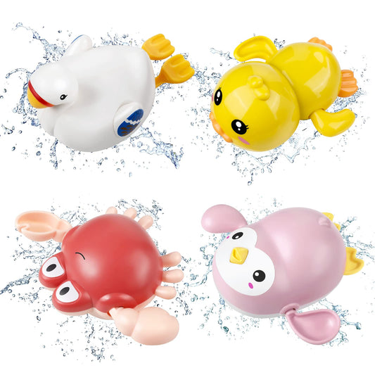twoonto Baby Badespielzeug, Aufzieh-Badespielzeug 4 Stück für Kinder, Badewannen-Spielzeug, Bad-Schwimm-Spielzeug für Kleinkinder Jungen Mädchen 0 1 2 3 4 Jahre alt