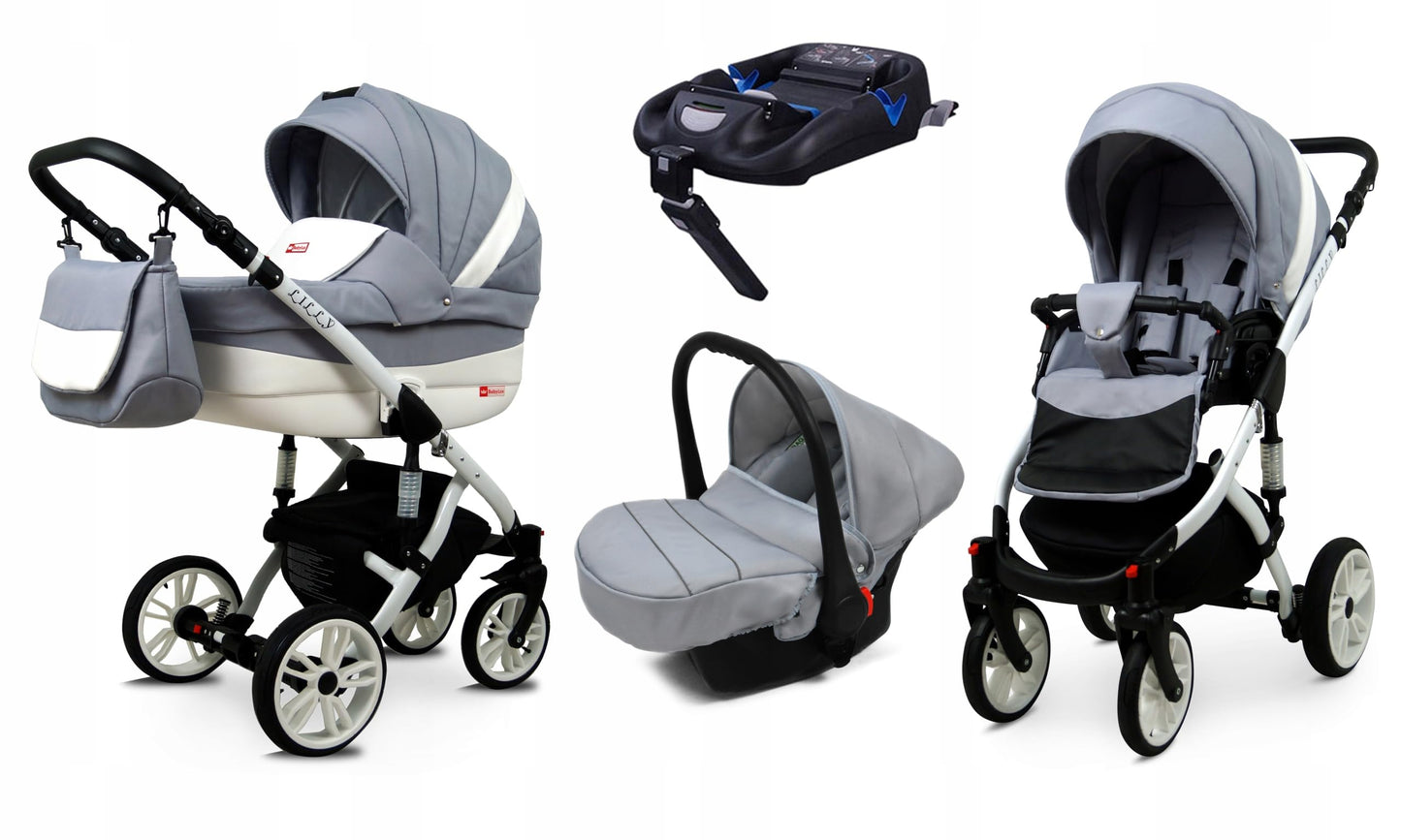 BabyLux® Bambimo Kinderwagen Set 3 in 1 - Lilly - incl. Babywanne, Buggy Sportsitz, Auto-Babyschale - Autositz - Kinderwagenset - Kombikinderwagen mit Wickeltasche, Regenschutz usw.