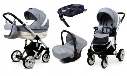 BabyLux® Bambimo Kinderwagen Set 3 in 1 - Lilly - incl. Babywanne, Buggy Sportsitz, Auto-Babyschale - Autositz - Kinderwagenset - Kombikinderwagen mit Wickeltasche, Regenschutz usw.