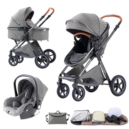 BEBBY 3-in-1 Kinderwagen KombiKinderwagen-Set 2-in-1 Buggy faltbar Luxus Hochlandschaft Neugeborenes Tragbarer Kinderwagen Zusammenklappbarer Kinderwagen Kinderwagen Travel System (D2-DEEPGREY)