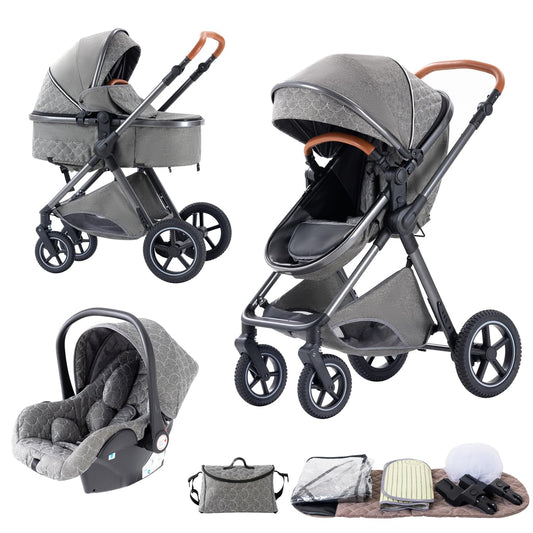 BEBBY 3-in-1 Kinderwagen KombiKinderwagen-Set 2-in-1 Buggy faltbar Luxus Hochlandschaft Neugeborenes Tragbarer Kinderwagen Zusammenklappbarer Kinderwagen Kinderwagen Travel System (D2-DEEPGREY)