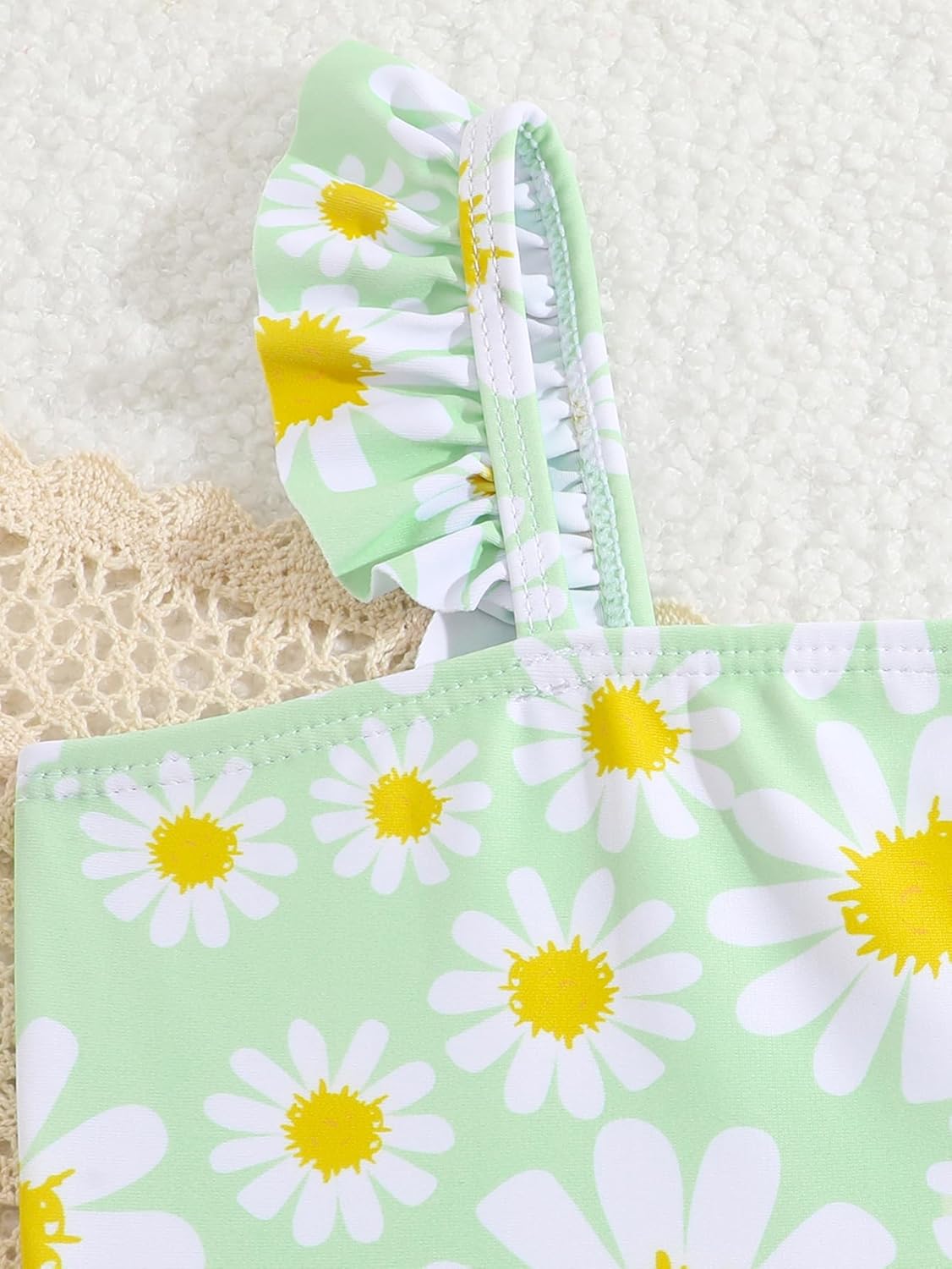 JiAmy Einteiliger Mädchen Badeanzug Blumenmuster Rüschen Elastischen Trägern Ärmellos Kleinkinder Schwimmkleidung für 2–7 Jahre/92-122