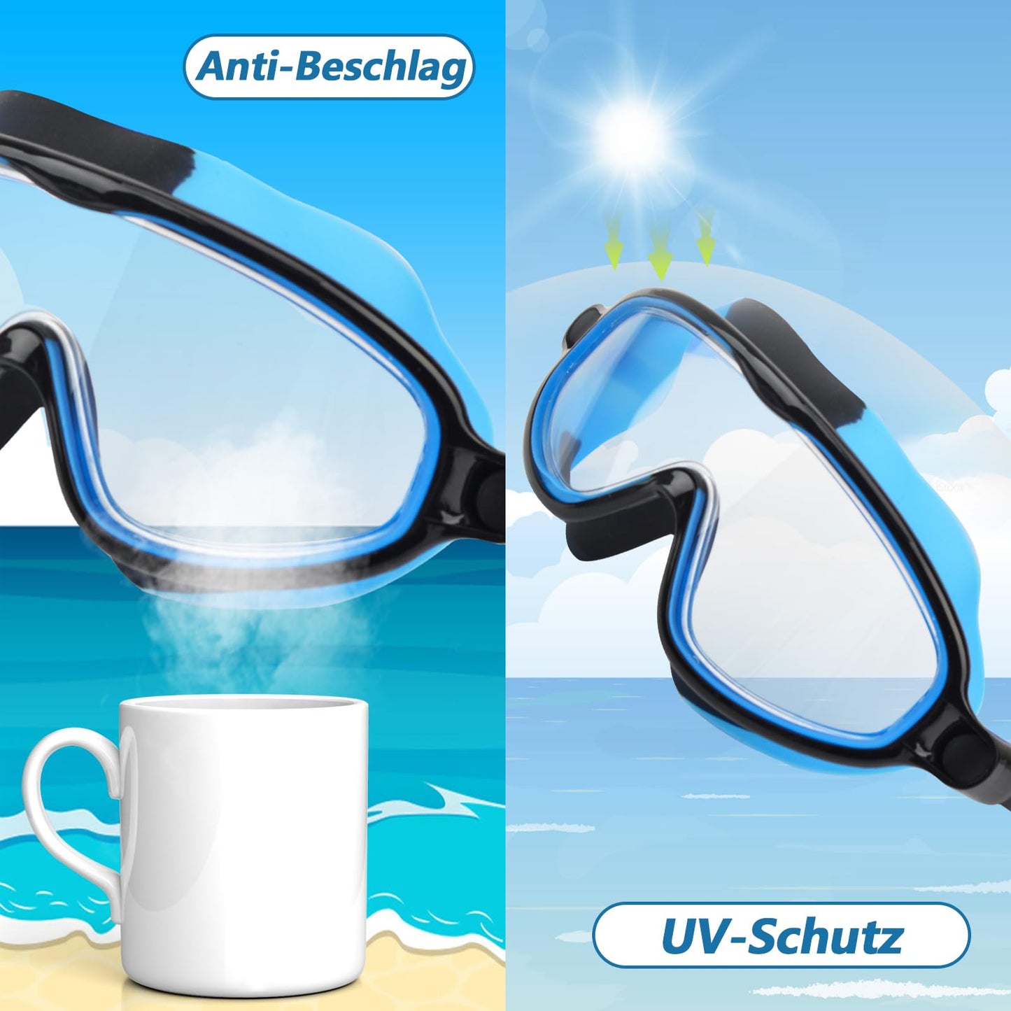 Moseem Schwimmbrille Kinder, 2 Stück Schwimmbrille 3-15 Jahre UV-Schutz,Anti-Nebel Kein Auslaufen Schwimmbrillen für Kinder, Mädchen, Jungen