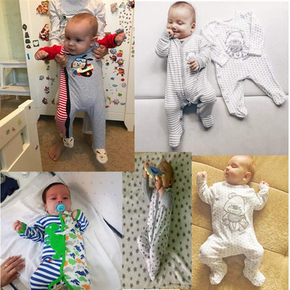 Kiddiezoom Unisex Baby-Jungen Mädchen Schlafstrampler Pyjamas Baumwolle Overalls Strampler, 3er Pack