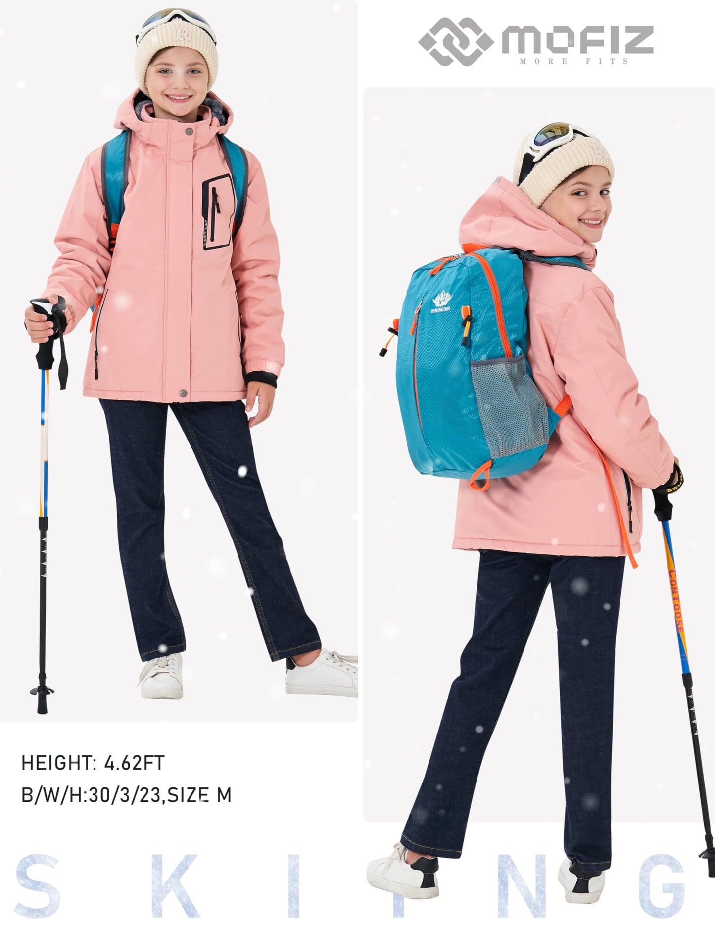 MoFiz Girls' Winter Jacket, Ski Jacket, Children's Softshell Jacket, Fleece Lining, Windproof, Outdoor Jacket with Hood