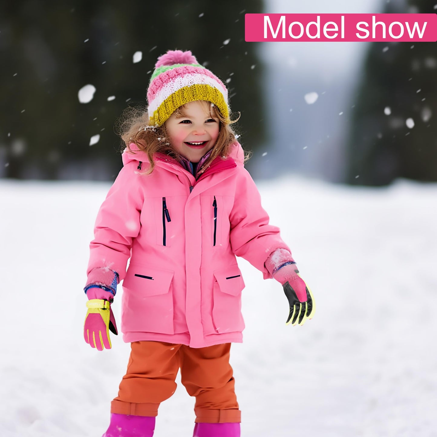 ThxToms Children's Ski Gloves, Winter Snow Ski Gloves, -15°C, Windproof, Waterproof, Warm, PU Thickened Cold Weather, Outdoor Sports, Snowboarding, Skiing, Bike, for Boys and Girls aged 3-13 Years Old