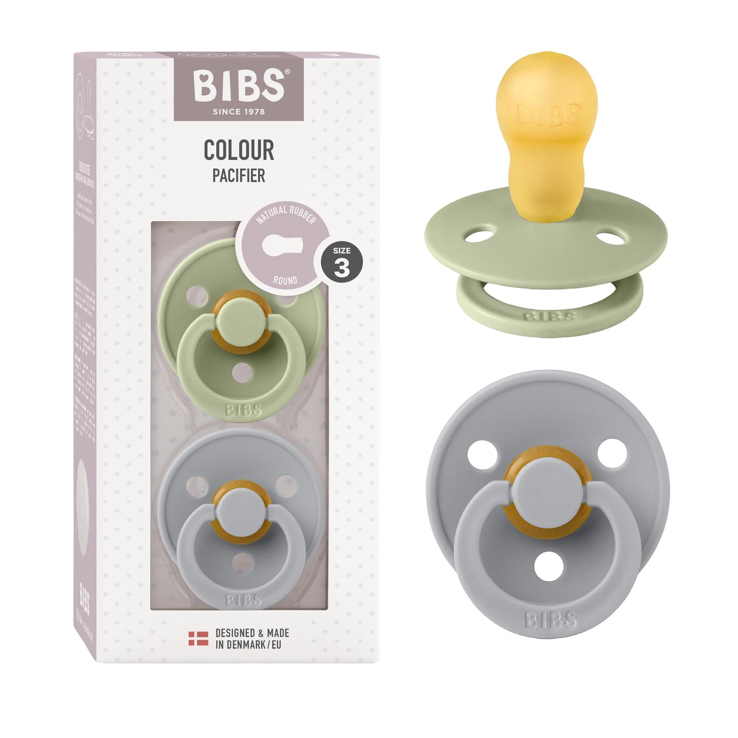 BIBS Colour Schnuller 2er-Pack, BPA-frei, Kirschform Nippel. Naturkautschuk/Latex, Hergestellt in Dänemark. Größe 2 | 6+ Monate | 2-Pack, Coral/Ruby