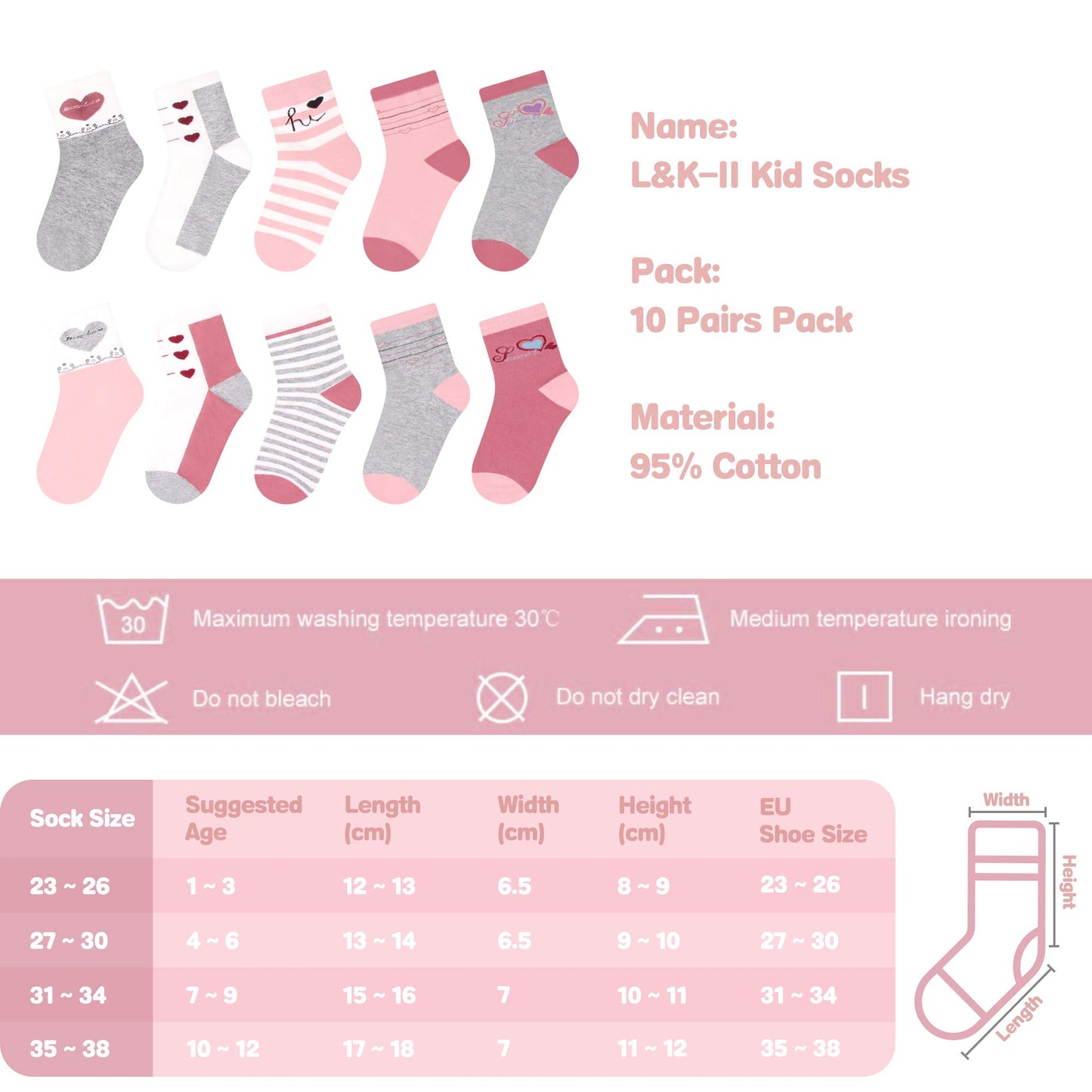 L&K-II 10er Kindersocken Mädchen Sneakersocken Baumwolle Mehrfarbig bunt Frühling Herbst 2823