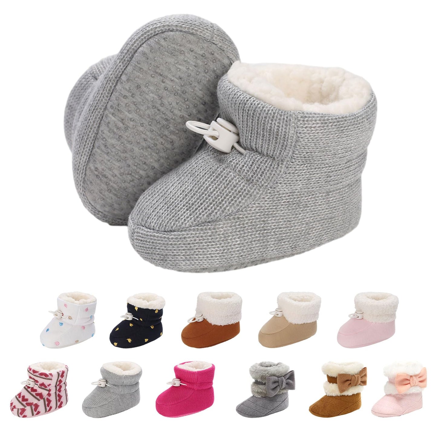 Tolaler Baby Newborn Fleece Booties Unisex, Thickened Lining, Warm Baby Winter Shoes, Adjustable Non-Slip with Soft Sole, Baby Booties/Everyday Wear (0–18 Months)