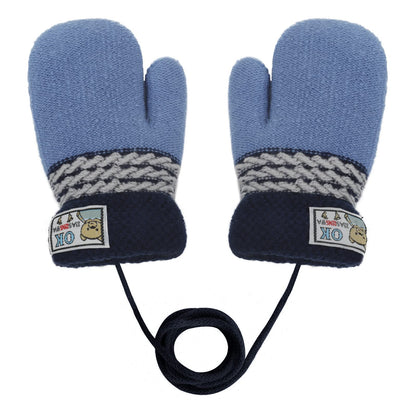 Kids Winter Gloves Mittens Baby Cartoon Mitten Neck Gloves Thick Double Knitted Glove with Plush,0 - 3 years old, Playing, Running, Skiing