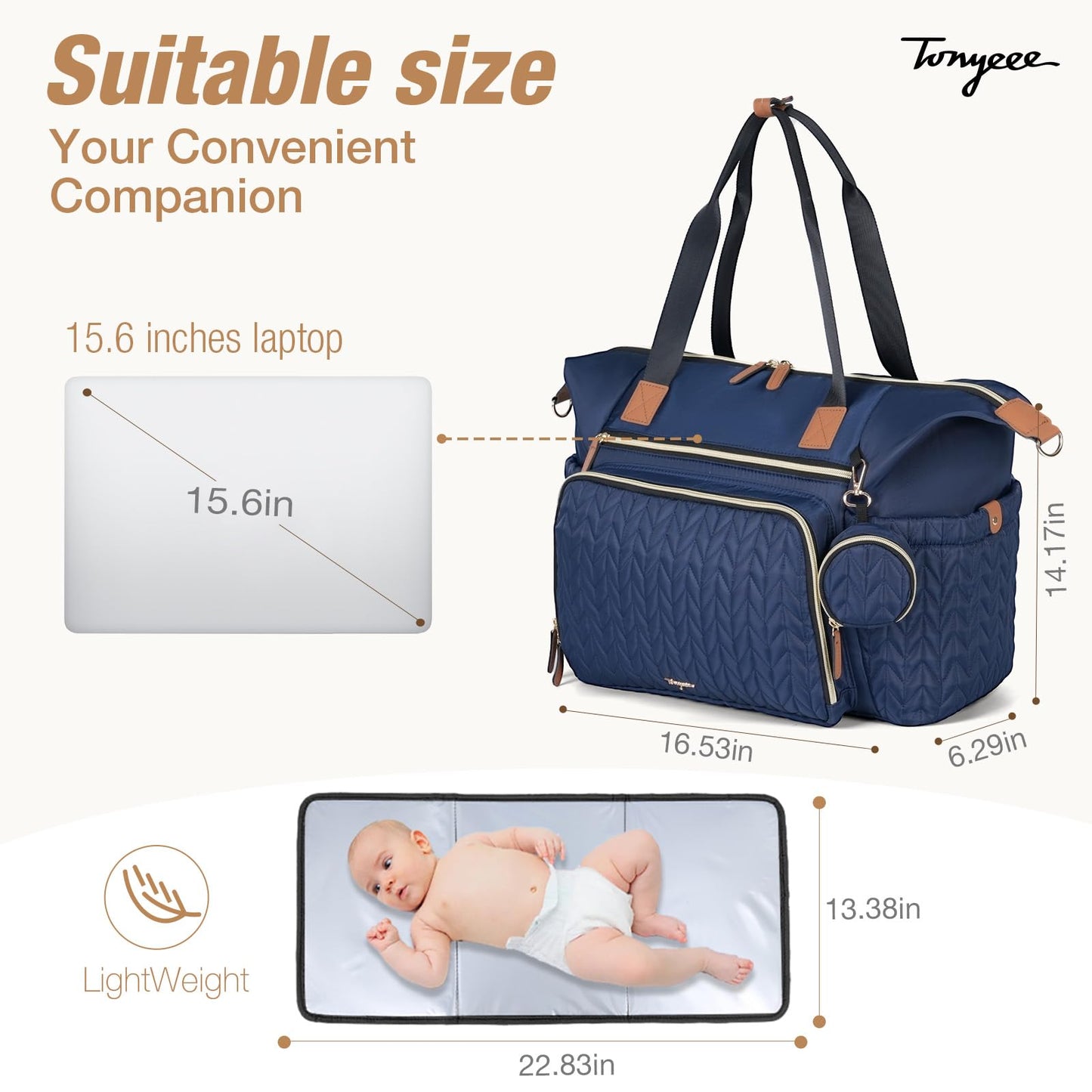 Wickeltasche mit Schnullertasche und Wickelunterlage, Wickelrucksack Multifunktions-Babytasche für Große Reisewindeltasche für Mama und Papa, isolierten Taschen-Dunkelblau