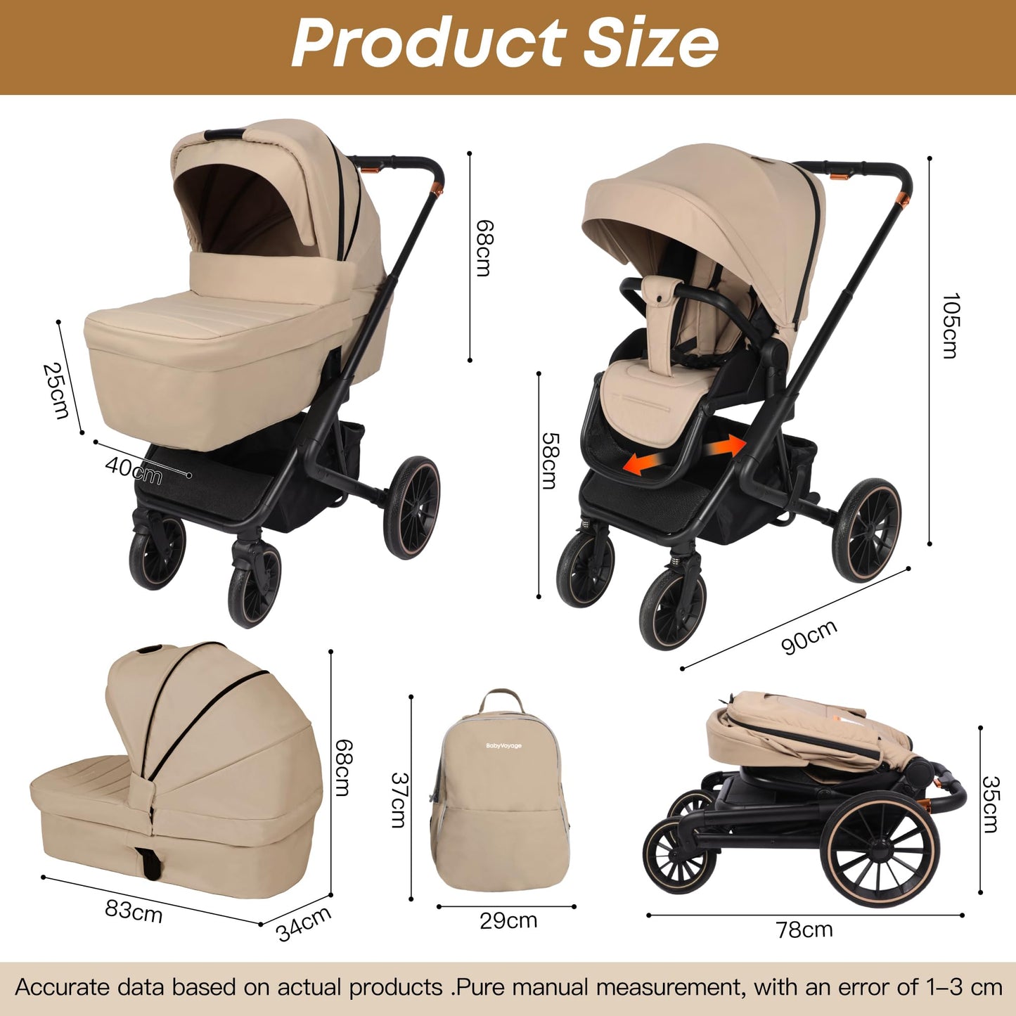 BabyVoyage Kombikinderwagen 2-in-1 ohne Babyschale – Babywanne & Sportsitz, Räder 360° Stoßdämpfer, Federung, höhenverstellbarer Griff, Faltbar, Zubehö-Grün