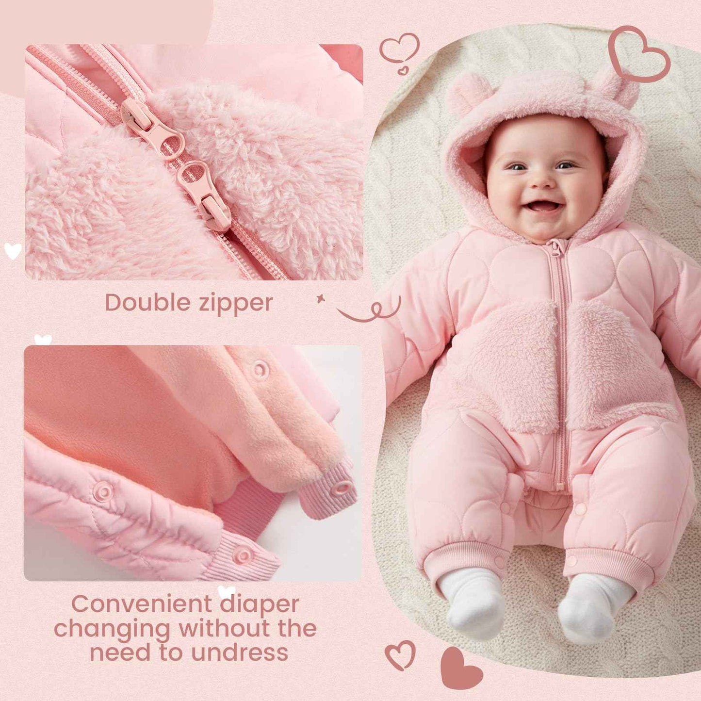 JiAmy Baby Snowsuit, Baby Boys Girls Winter Jumpsuit Romper Newborn Snow Overall for 3-24 Months