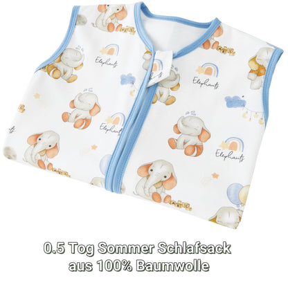Chilsuessy Children's Sleeping Bag 1.5 Tog Pack of 2 Baby Sleeping Bag Made of 100% Cotton, Baby All-Year Sleeping Bag Pyjamas for Boys and Girls, 1.5 Tog/Elephant Lion + Green, 110 cm / Baby Height