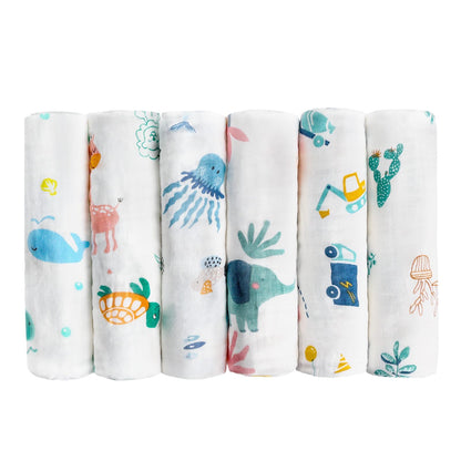 Maliton 6 Stück Baby Spucktücher für Jungen/Mädchen,aus 100% Baumwollem,weich, langlebig, luftdurchlässig und extrem saugstark (Zoo-Muster),50x25cm