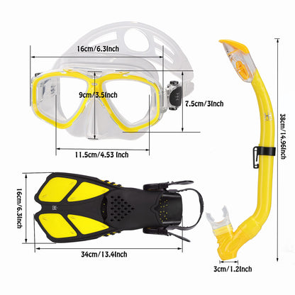 HH HHAO SPORT Children's snorkel set with fins, 180° panorama wide view diving goggles children, adjustable flippers, high-quality diving mask and dry top snorkel