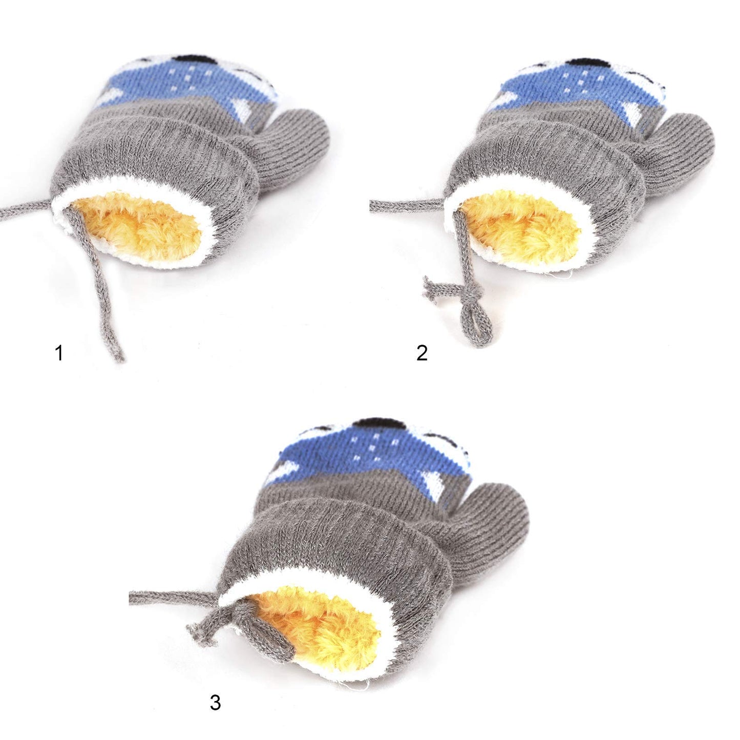 Kids Winter Gloves Mittens Baby Cartoon Mitten Neck Gloves Thick Double Knitted Glove with Plush,0 - 3 years old, Playing, Running, Skiing