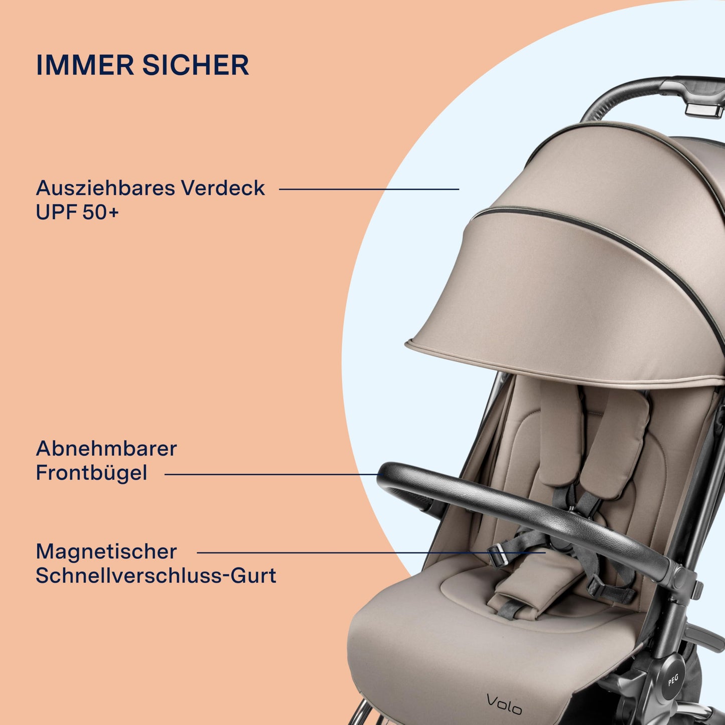 PEG Leichter Buggy Volo mit Regenschutz, Handgepäckgröße, Flugzeuggeeignet, Kompakt, Ab Geburt bis 22 kg, Reisetasche Inklusive, Malva