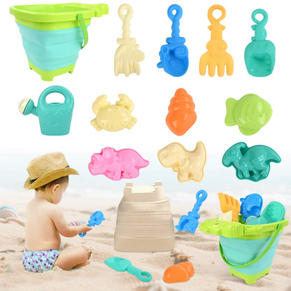 Euakee Sand Toy for Children, 11 Pieces Sand Toys with Foldable Bucket, Sanity Toy Set, Sand Toy Beach, Sandpit Toy for Children 3 4 5 6 7 Years (Orange)