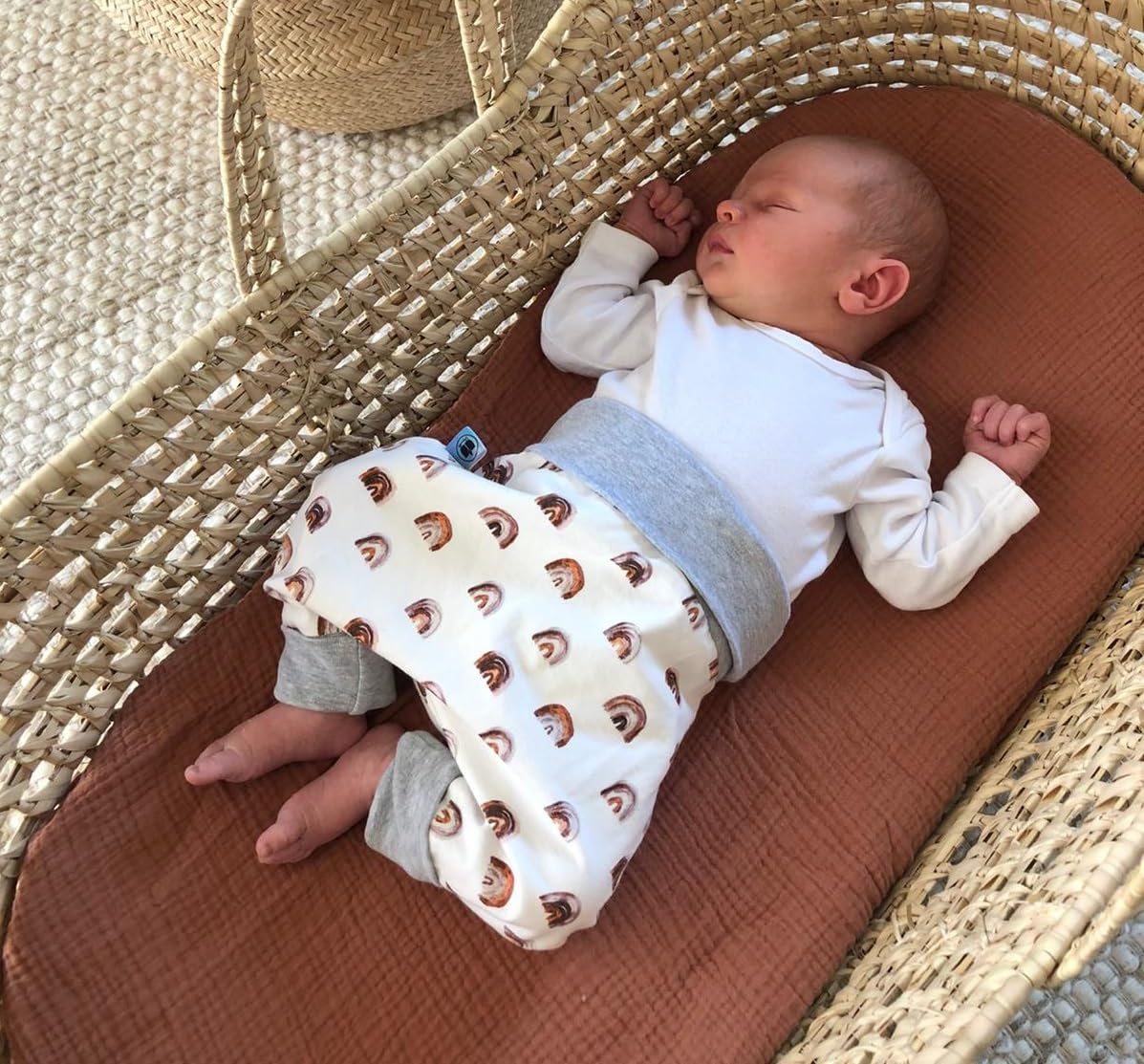Growing Baby Baggy Trousers Made of Cotton Jersey - Handmade Growing Trousers Baby Trousers for Boys - Sizes 50-74 | 68-86 | 92-104 (Mini Rainbow Brown, 50-74)