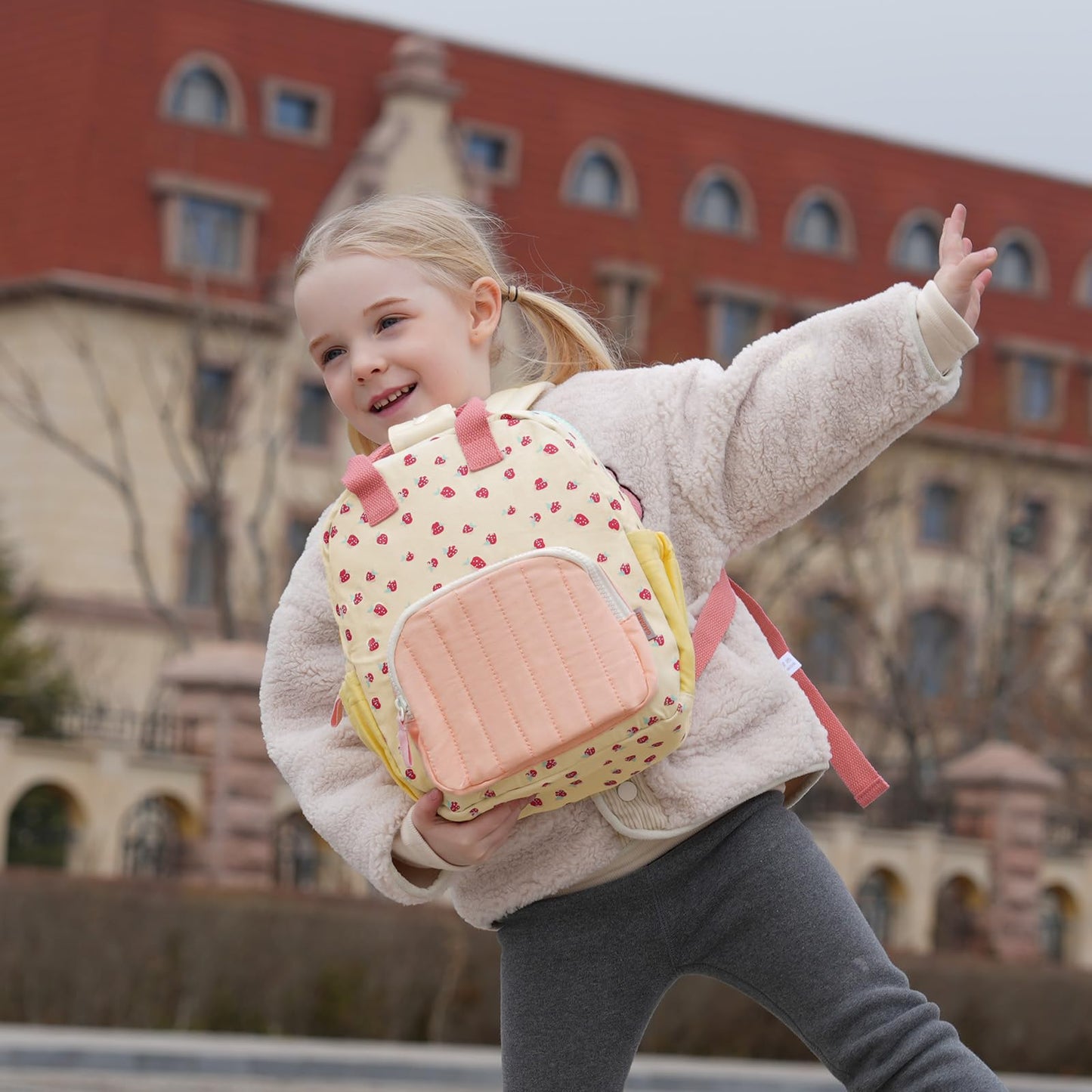 Kinderrucksack Mädchen 30cm Rucksack Kleinkind Kinderrucksack für 2-4 Jahre Kinder kindergartenrucksack Mini Tagesrucksack Reisetasche - Rosa Erdbeere