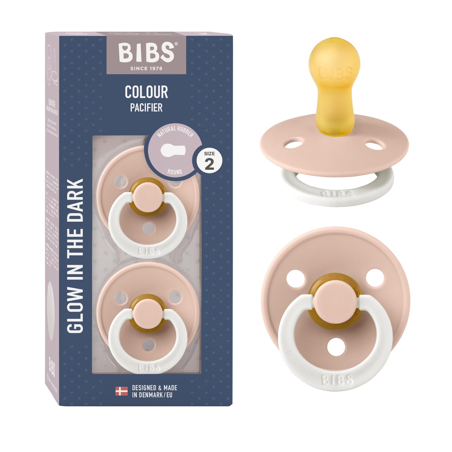 BIBS Colour Schnuller 2er-Pack, BPA-frei, Kirschform Nippel. Naturkautschuk/Latex, Hergestellt in Dänemark. Größe 2 | 6+ Monate | 2-Pack, Coral/Ruby