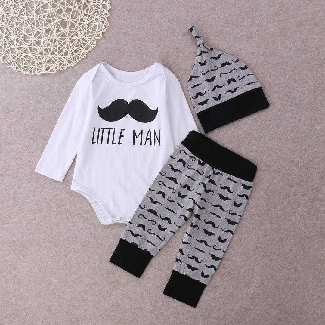 Neugeborenes Baby Kleidung Kleiner Mann Top Strampler + Hose Legging + Hut 3 Stück Outfit Set