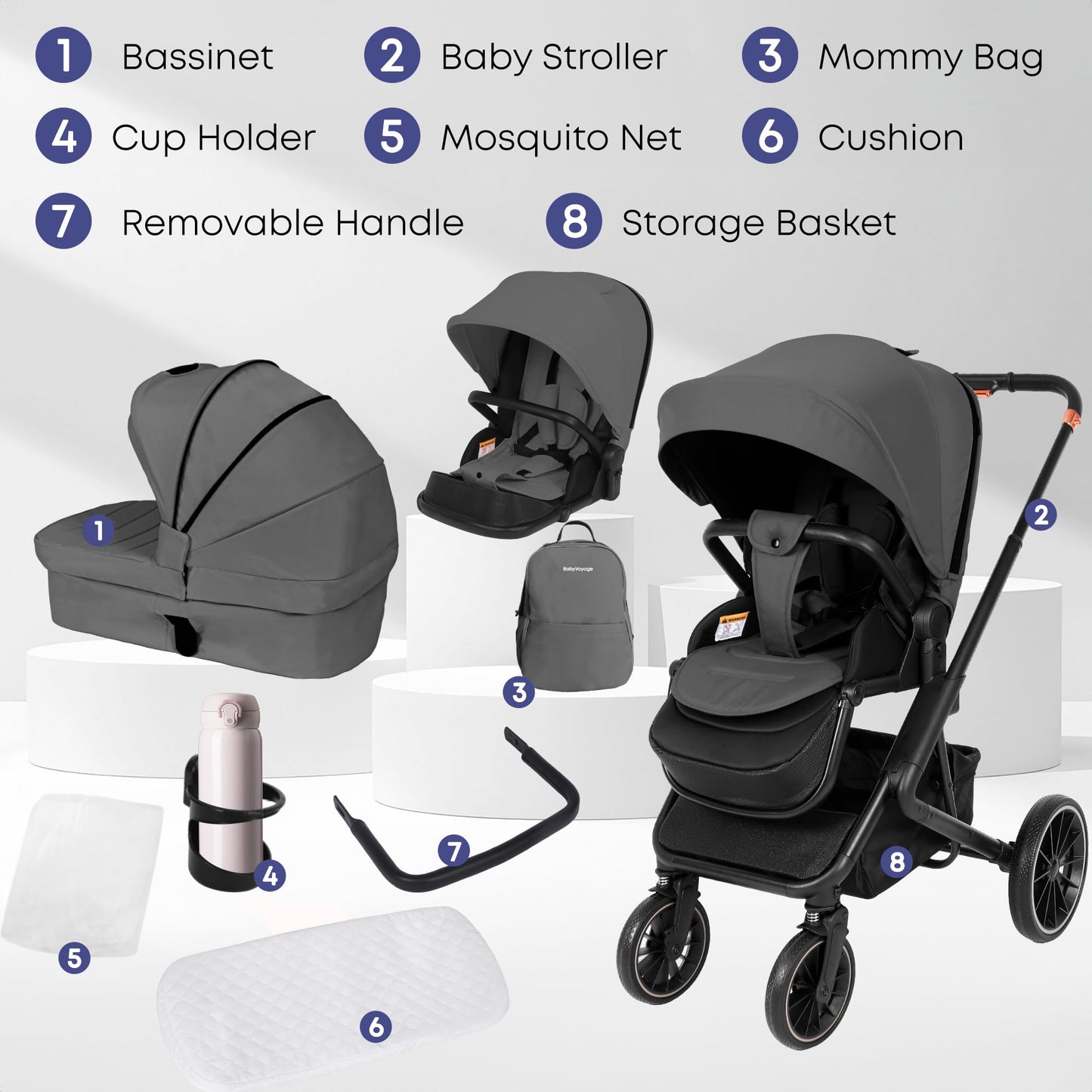 BabyVoyage Kombikinderwagen 2-in-1 ohne Babyschale – Babywanne & Sportsitz, Räder 360° Stoßdämpfer, Federung, höhenverstellbarer Griff, Faltbar, Zubehö-Grün