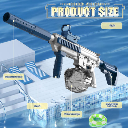 Elektrische Wasserpistole Sehr Stark Wassermaschinenpistole mit Wiederaufladbare Batterie Squirt Gun Wasser Spielzeug bis zu 20ft,Outdoor Water Gun Schießspiel für Erwachsene and Kinder (Blau)