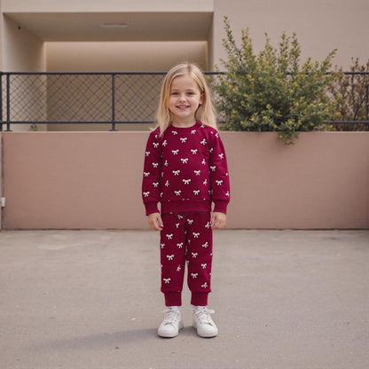 Beauace Baby Girl Clothing Set Bow Print Long Sleeve Sweatshirt + Trousers Newborn Outfit Toddler Two Piece Autumn Winter Baby Clothing