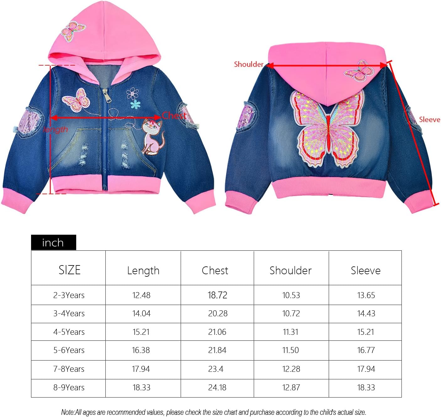 Peacolate 2-11 Jahre kleine Mädchen Stickerei Pailletten Schmetterling Mäntel Jeansjacke