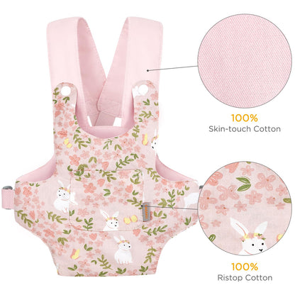 GAGAKU Puppentrage ab 3 Jahre Bauchtrage Babypuppen Zubehör Schultergurte Babytrage Puppe Kleinkind Puppentragetasche Stofftiertrage Kuscheltierträger - Rose - Kaninchengarten