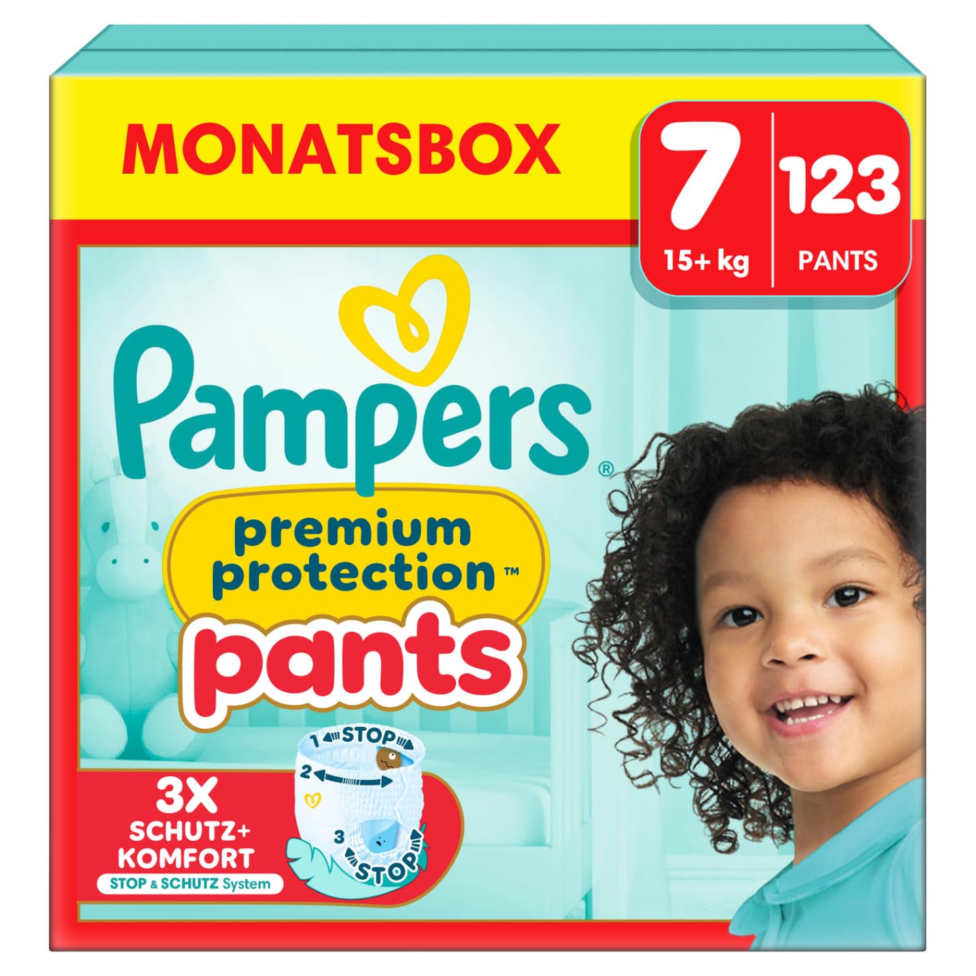 Pampers Premium Protection Pants Größe 4, 168 Windeln, 9kg-15kg, Mit 360° Passform und 2x breiteren Bündchen als vorher für unseren besten Komfort & Schutz