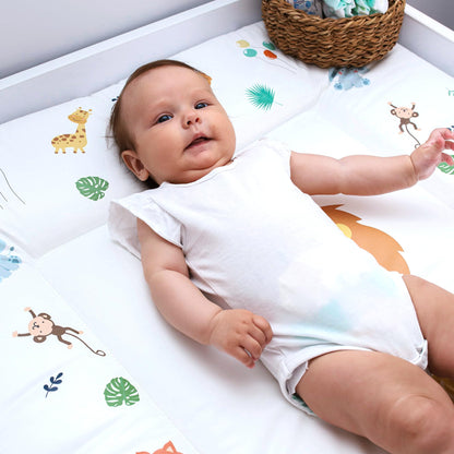 Wickelauflage Wickelunterlage abwaschbar und wasserdicht 75x72 cm - Wickelmatte zum Auflegen auf Wickeltisch Wickelaufsatz Wickelkommode oder Waschmaschine changing mat 75 x 72 Safari Motiv